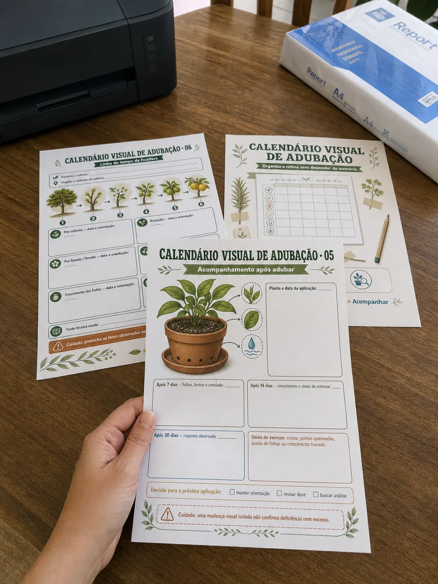 Material impresso do Adubação Ilustrada sendo usado de verdade