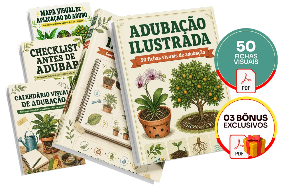 Plano completo do # Adubação Ilustrada 50 fichas visuais de adubação — material principal e os 3 bônus